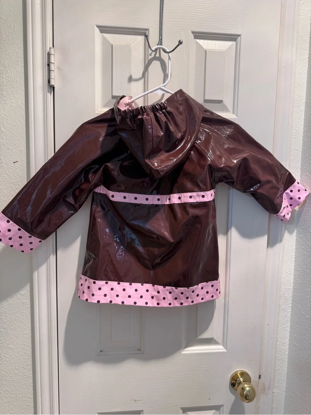 Western Chief Brown Raincoat with Pink Polka Dot Trim